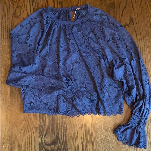 ❤️Free People Olivia Lace Tee Shirt in Blue XS - Picture 10 of 11